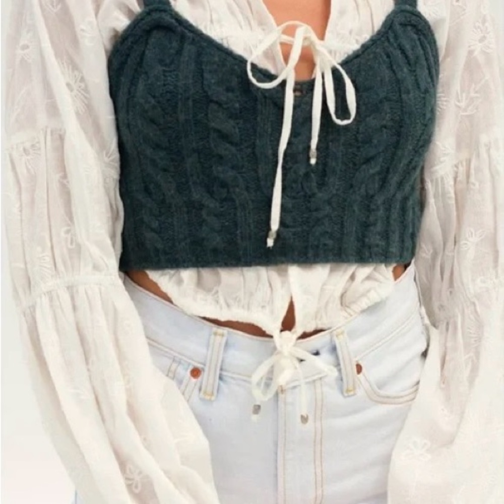 Free People Sunkeeper Wool Blend Cami Top Green Small MSRP $68